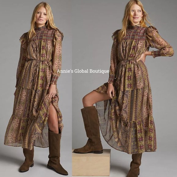 NWT ANTHROPOLOGIE Llani Smocked Tiered Midi Dress. Size M - Picture 15 of 16